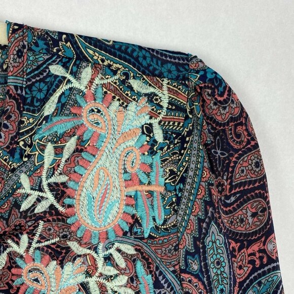 Raga Mystic Garden Paisley Peplum Swing Blouse Tassel Tie Neck Womens Size Small - Picture 5 of 8